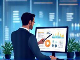 Illustration of a person analyzing graphs on a screen